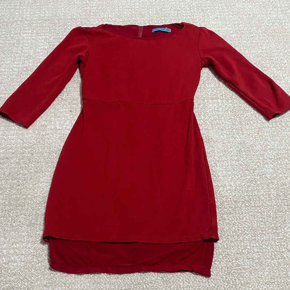 Alice + Olivia Bold Red Long Sleeve Dress red color size 0 shell Viscose & Nylon - Picture 16 of 16